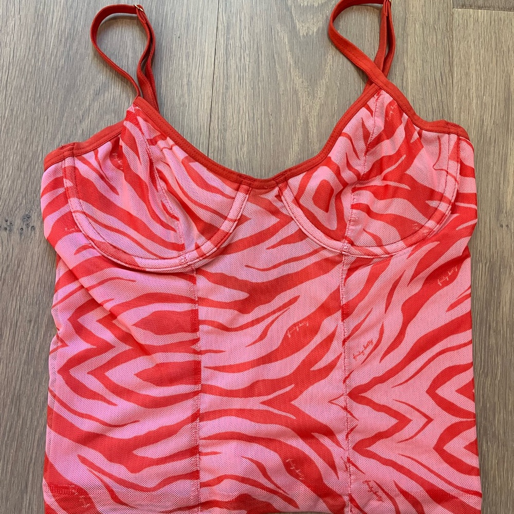 Fruity Booty Pink & Red Zebra Print Underwired Tank Top.